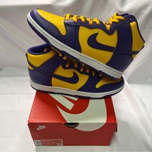 Mens Nike Dunk High Lakers New Purple and Yellow/Gold Size 12 New in Box